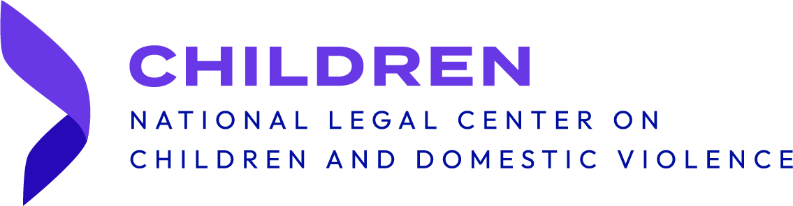 Children National Legal Center on Children and Domestic Violence in purple, on the left is a purple curved shape that evokes the image of a butterfly wing.