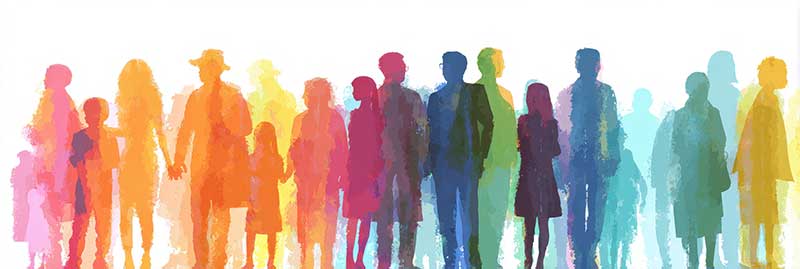 Colorful illustration of a crowd of people