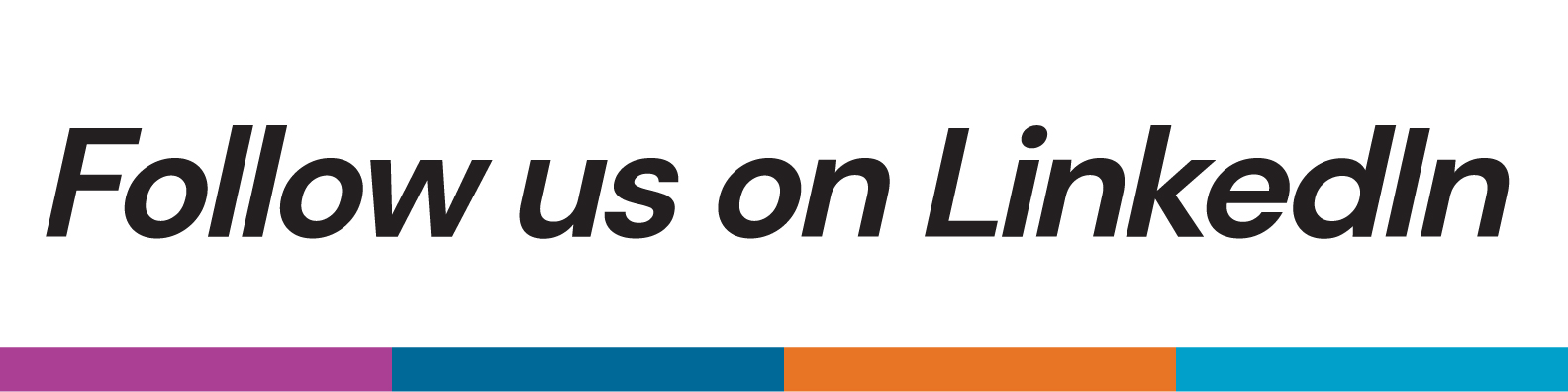 "Follow us on LinkedIn" text above a border of The Learning Community's colors- purple, blue, orange, teal